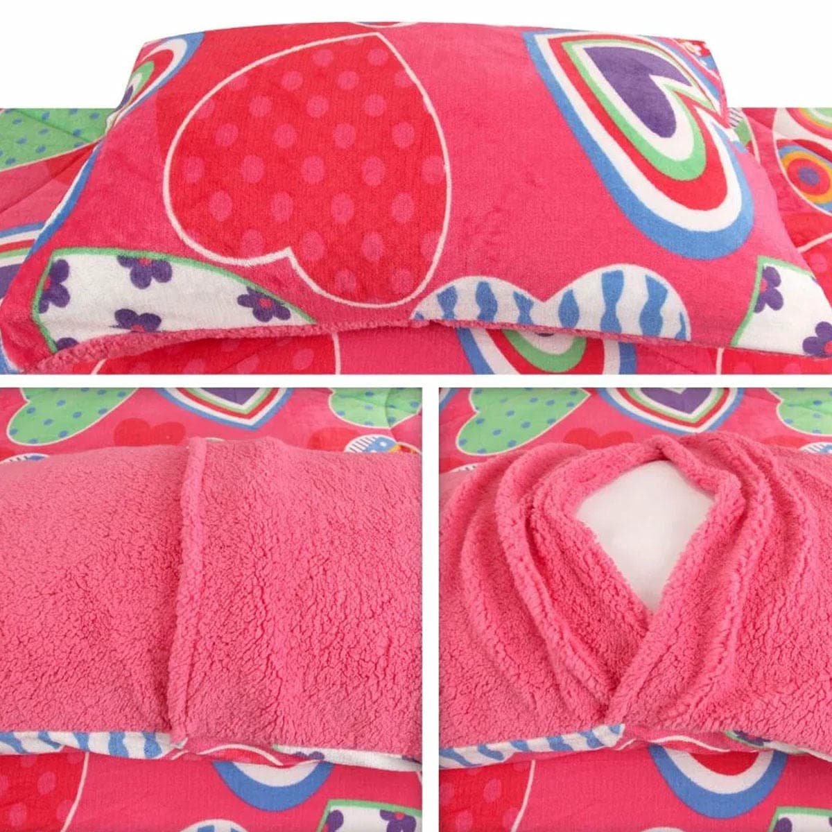 Ramesses Pink Heart Printed Sherpa Flannel Fleece Reversible Blanket Set Queen/King - V442-KIT-BLANKET-SHERPAHEART-PINK-QS V442 KIT BLANKET SHERPAHEART PINK QS 173591 04
