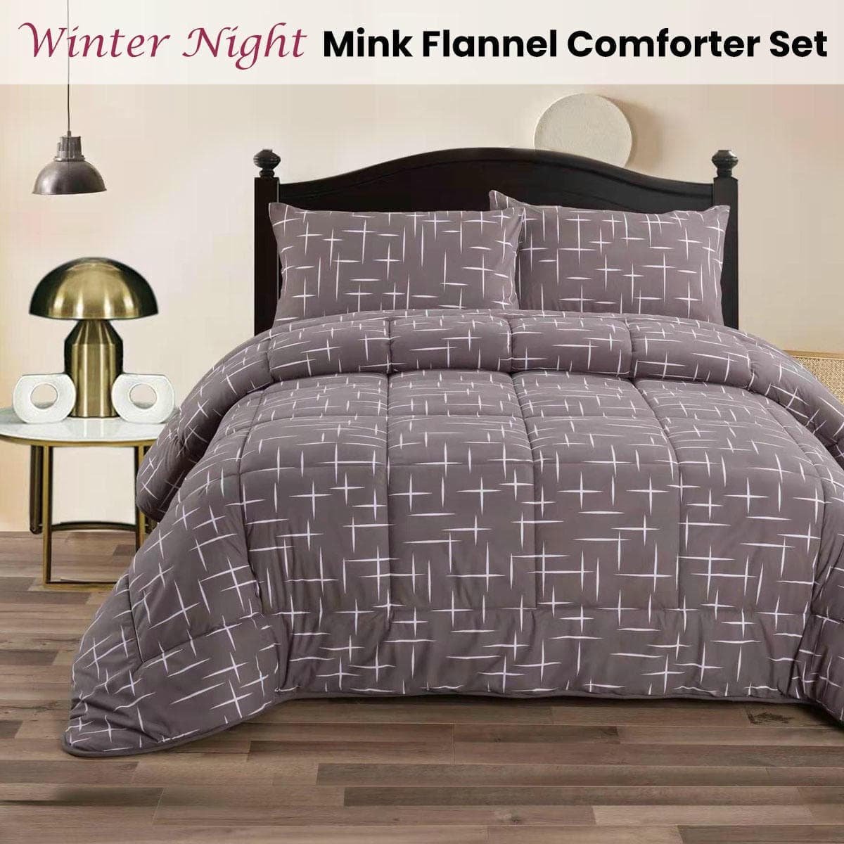 Ramesses Winter Night 3- Piece Mink Flannel Comforter Set King - V442-KIT-COMFORTER-3PCMINKFLANNEL-WINNIGHT-KI V442 KIT COMFORTER 3PCMINKFLANNEL WINNIGHT KI 202503241616 01
