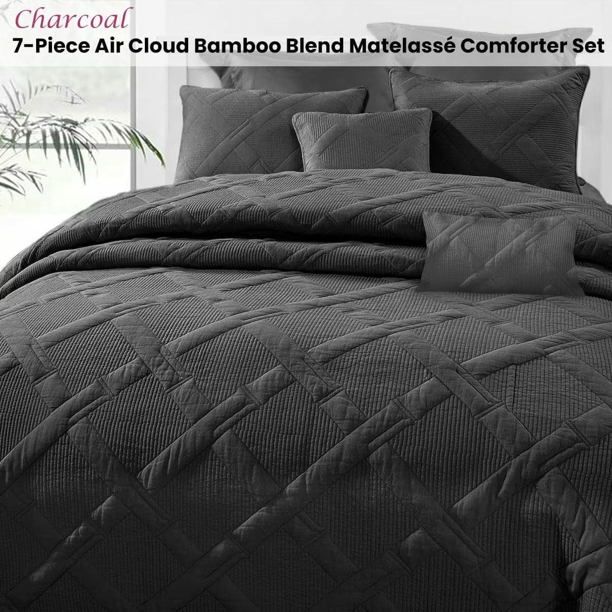 Ramesses Charcoal 7- Piece Air Cloud Bamboo Blend Matelasse Comfort Set King - V442-KIT-COMFORTER-7PCAIRCLOUD-CHARCOAL-KI V442 KIT COMFORTER 7PCAIRCLOUD CHARCOAL KI 202503241621 01