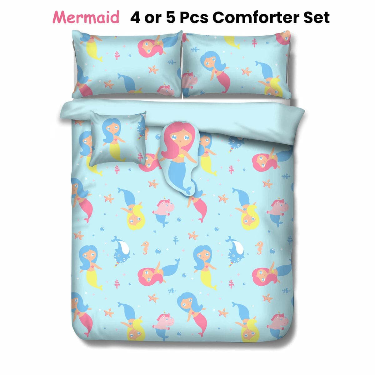 Ramesses Mermaid Kids Advventure 5 Pcs Comforter Set Double - V442-KIT-COMFORTER-MERMAID-AQUA-DS V442 KIT COMFORTER MERMAID AQUA DS 173568 01