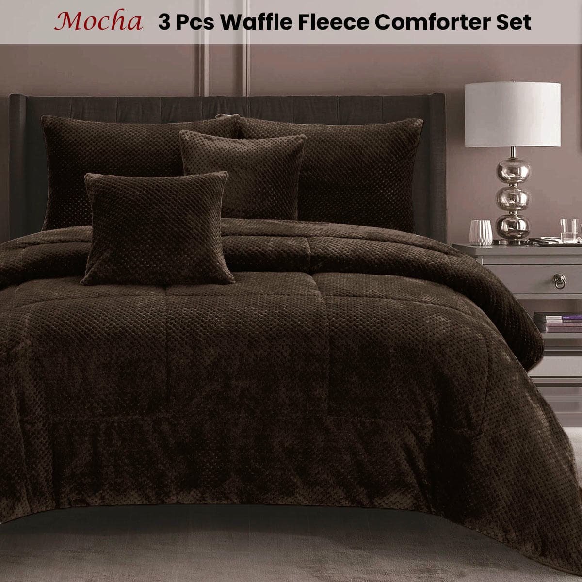 Ramesses Waffle Fleece Mocha 3 Pcs Comforter Set Double - V442-KIT-COMFORTER-WAFFLEFLEECE-MOCHA-DS V442 KIT COMFORTER WAFFLEFLEECE MOCHA DS 173518 01