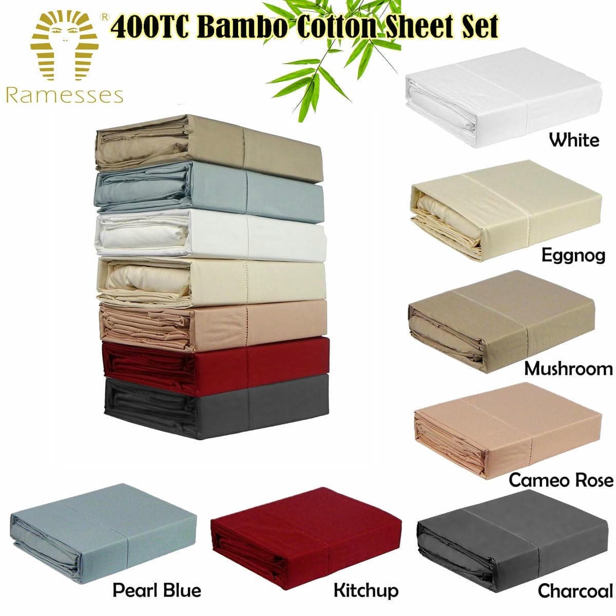 Ramesses 400TC Bamboo/Cotton Sheet Set White QUEEN - V442-KIT-SHEETS-400TCBAMBOO-WHITE-QS V442 KIT SHEETS 400TCBAMBOO WHITE QS 150924 01