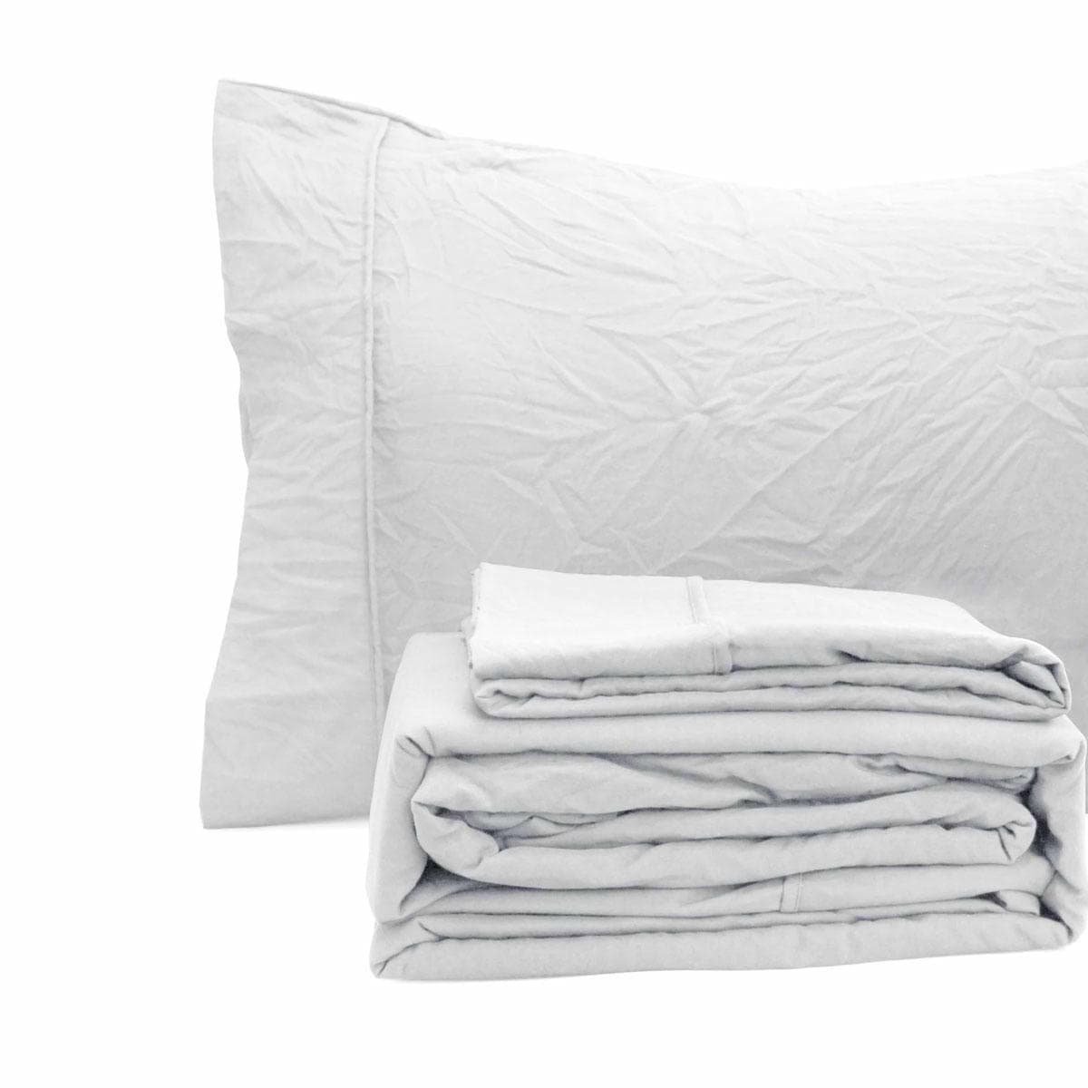 Ramesses White Pebble Wash Linen Look Alternative Sheet Set Single - V442-KIT-SHEETS-PEBBLEWASHLINEN-WHITE-SB V442 KIT SHEETS PEBBLEWASHLINEN WHITE SB 202503241626 02