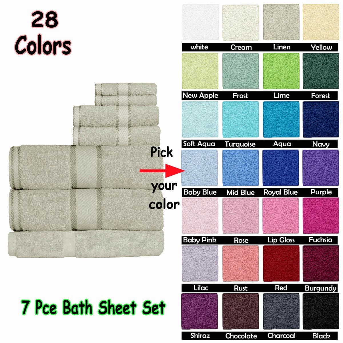 Kingtex 550gsm Cotton 7 Pce Bath Sheet Set Shiraz - V442-KIT-TOWEL-7PSHEET-SHIRAZ V442 KIT TOWEL 7PSHEET SHIRAZ 158527 01