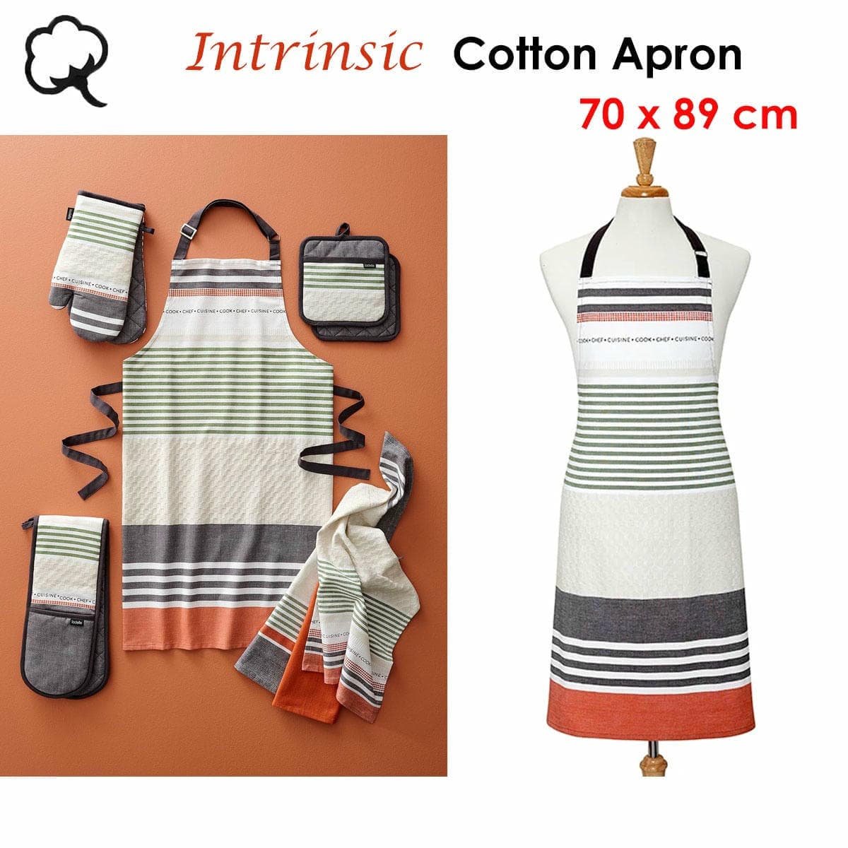 Ladelle Intrinsic Cotton Apron 70 x 89 cm - V442-LDE-APRON-INTRINSIC-CORAL-SH Ladelle Intrinsic Cotton Apron 70 x 89 cm - Image 2