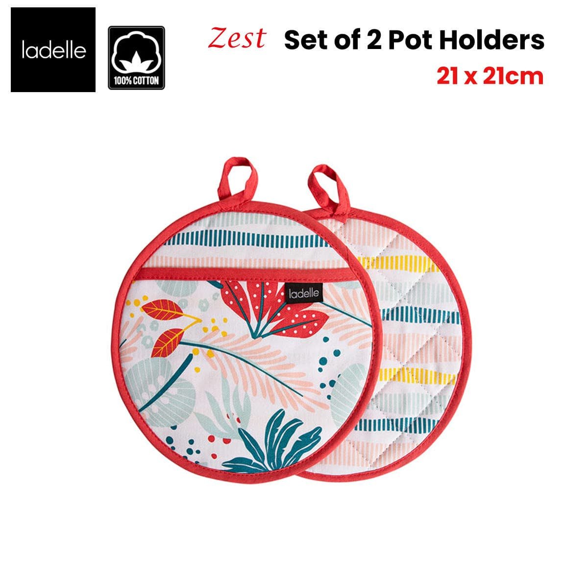 Ladelle Zest Set of 2 Pot Holders 21 x 21 cm - V442-LDE-OVENM-ZEST2POTHOLDER-MULTI-RD Ladelle Zest Set of 2 Pot Holders 21 x 21 cm - Image 2