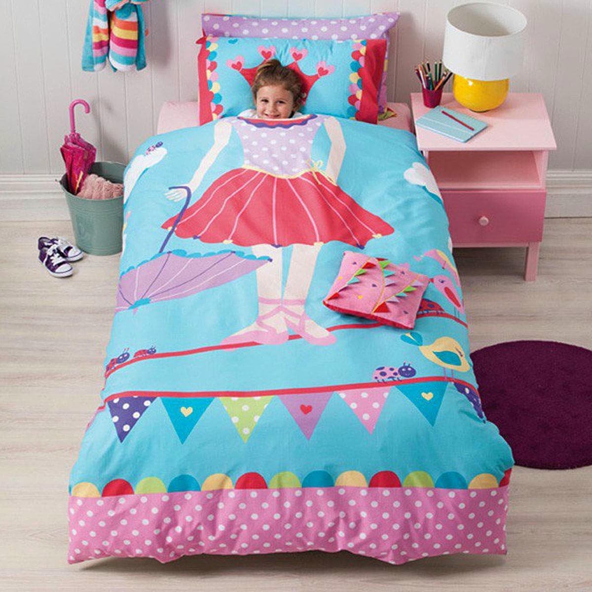 Cubby House Reversible Tabitha Tightrope Quilt Cover Set Double - V442-LDE-QUILTCS-TABITHATIGHTROPE-MULTI-DS Cubby House Reversible Tabitha Tightrope Quilt Cover Set Double