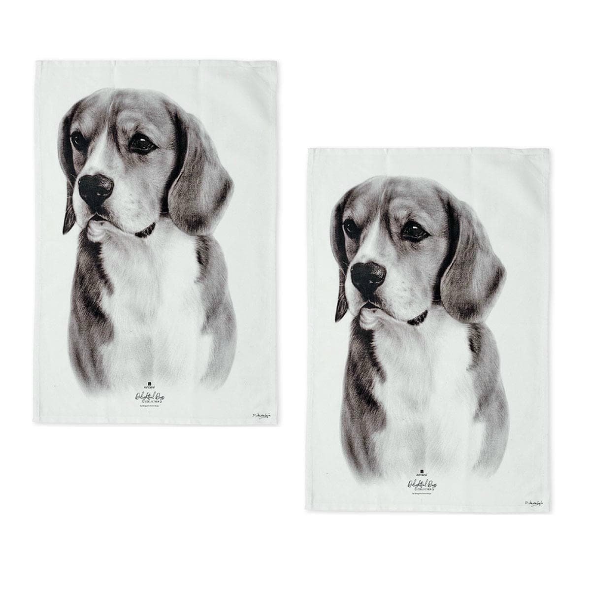 Set of 2 Delightful Dogs Cotton Kitchen Tea Towels 50 x 70 cm Beagle - V442-LDE-TEAT-BEAGLESETOF2-WHITE-RE Set of 2 Delightful Dogs Cotton Kitchen Tea Towels 50 x 70 cm Beagle