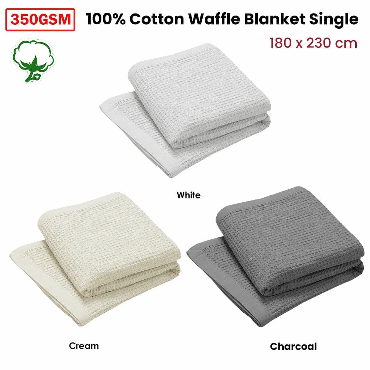 Living @ Home 350gsm 100% Cotton Breathable Waffle Blanket Single 180 x 230 cm Charcoal - V442-STT-BLANKET-25COTTONWAFFLE-CHARCOAL-SB V442 STT BLANKET 25COTTONWAFFLE CHARCOAL SB 202503241615 01
