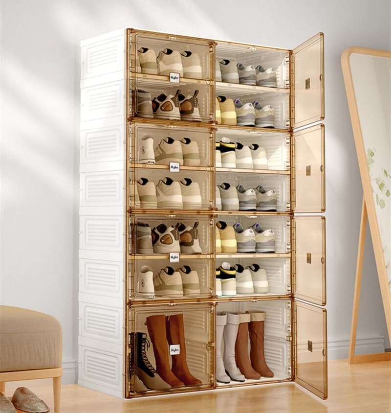 Kylin Cubes Storage Folding Shoe Cabinet With 2 Column & 7 Grids & 4 Brown Door - V445-C470499 Kylin Cubes Storage Folding Shoe Cabinet With 2 Column & 7 Grids & 4 Brown Door - Image 4