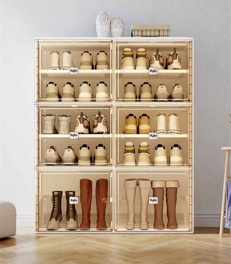 Kylin Cubes Storage Folding Shoe Cabinet With 2 Column & 7 Grids & 4 Brown Door - V445-C470499 Kylin Cubes Storage Folding Shoe Cabinet With 2 Column & 7 Grids & 4 Brown Door - Image 5