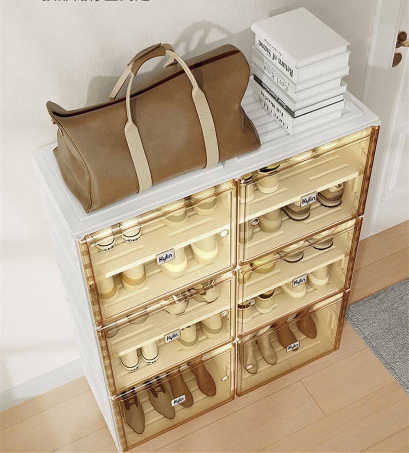 Kylin Cubes Storage Folding Shoe Cabinet With 2 Column & 7 Grids & 4 Brown Door - V445-C470499 Kylin Cubes Storage Folding Shoe Cabinet With 2 Column & 7 Grids & 4 Brown Door - Image 6