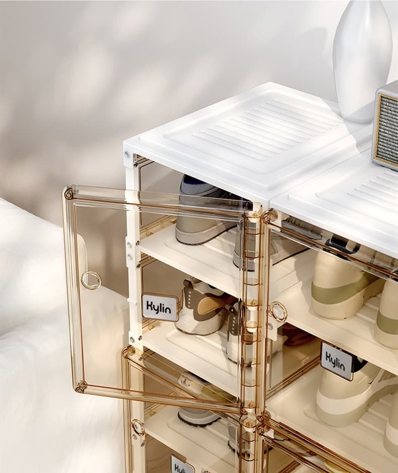 Kylin Cubes Storage Folding Shoe Cabinet With 2 Column & 7 Grids & 4 Brown Door - V445-C470499 Kylin Cubes Storage Folding Shoe Cabinet With 2 Column & 7 Grids & 4 Brown Door - Image 8