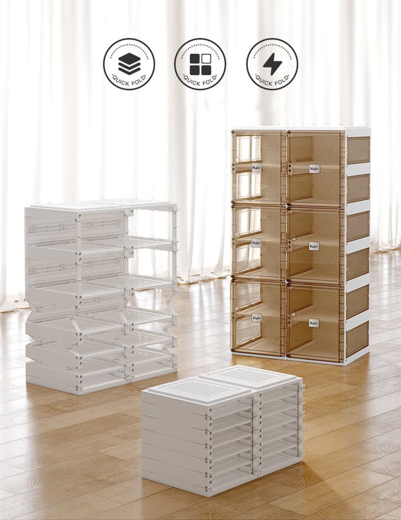 Kylin Cubes Storage Folding Shoe Cabinet With 2 Column & 7 Grids & 4 Brown Door - V445-C470499 Kylin Cubes Storage Folding Shoe Cabinet With 2 Column & 7 Grids & 4 Brown Door - Image 9
