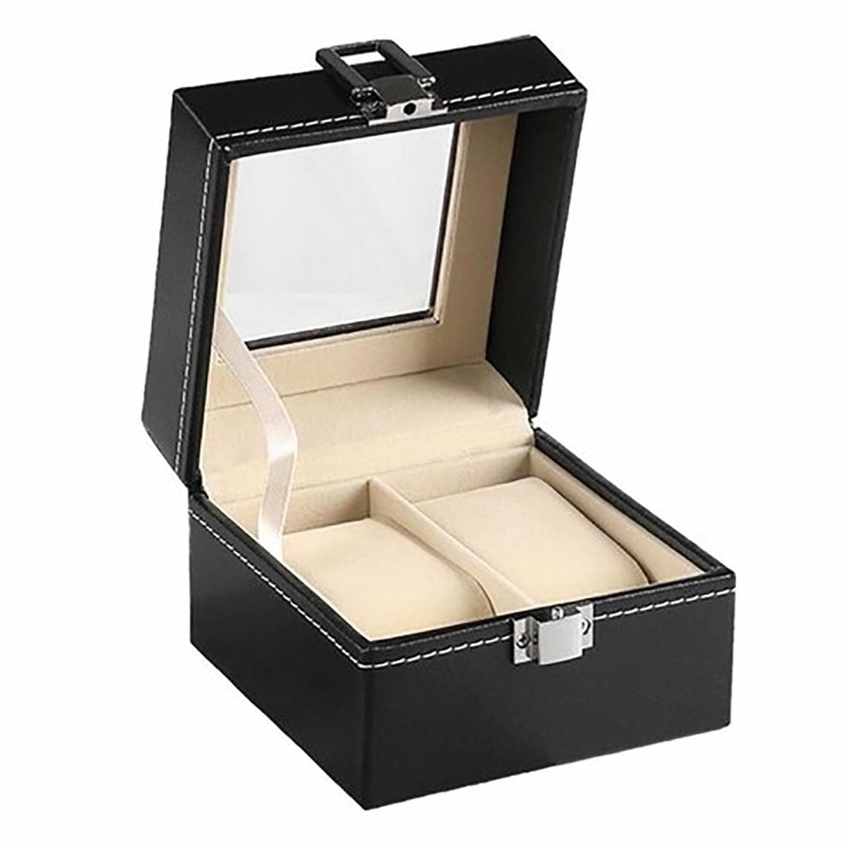 Watch Box Organizer Case Jewelry Display Tray Glass Top PU Leather(2 Slot) - V462-FB-81-01 Watch Box Organizer Case Jewelry Display Tray Glass Top PU Leather(2 Slot)