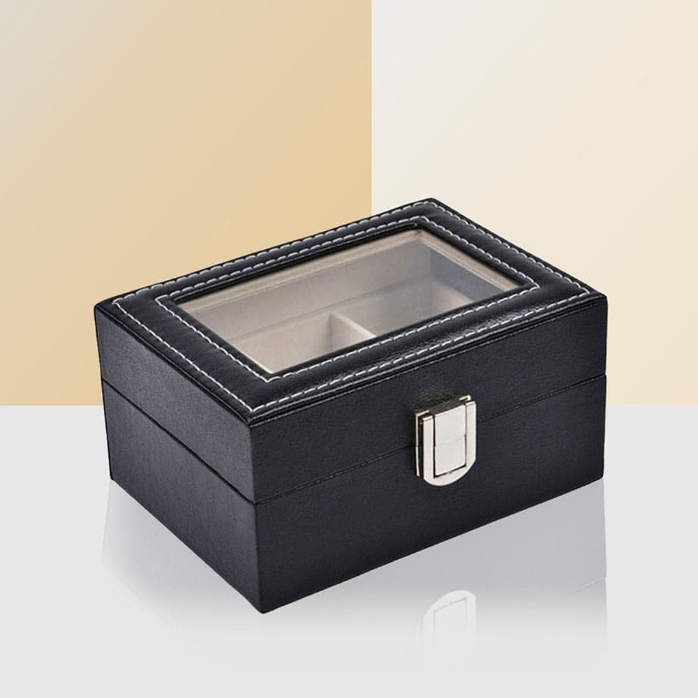 Watch Box Organizer Case Jewelry Display Tray Glass Top PU Leather(2 Slot) - V462-FB-81-01 Watch Box Organizer Case Jewelry Display Tray Glass Top PU Leather(2 Slot) - Image 2
