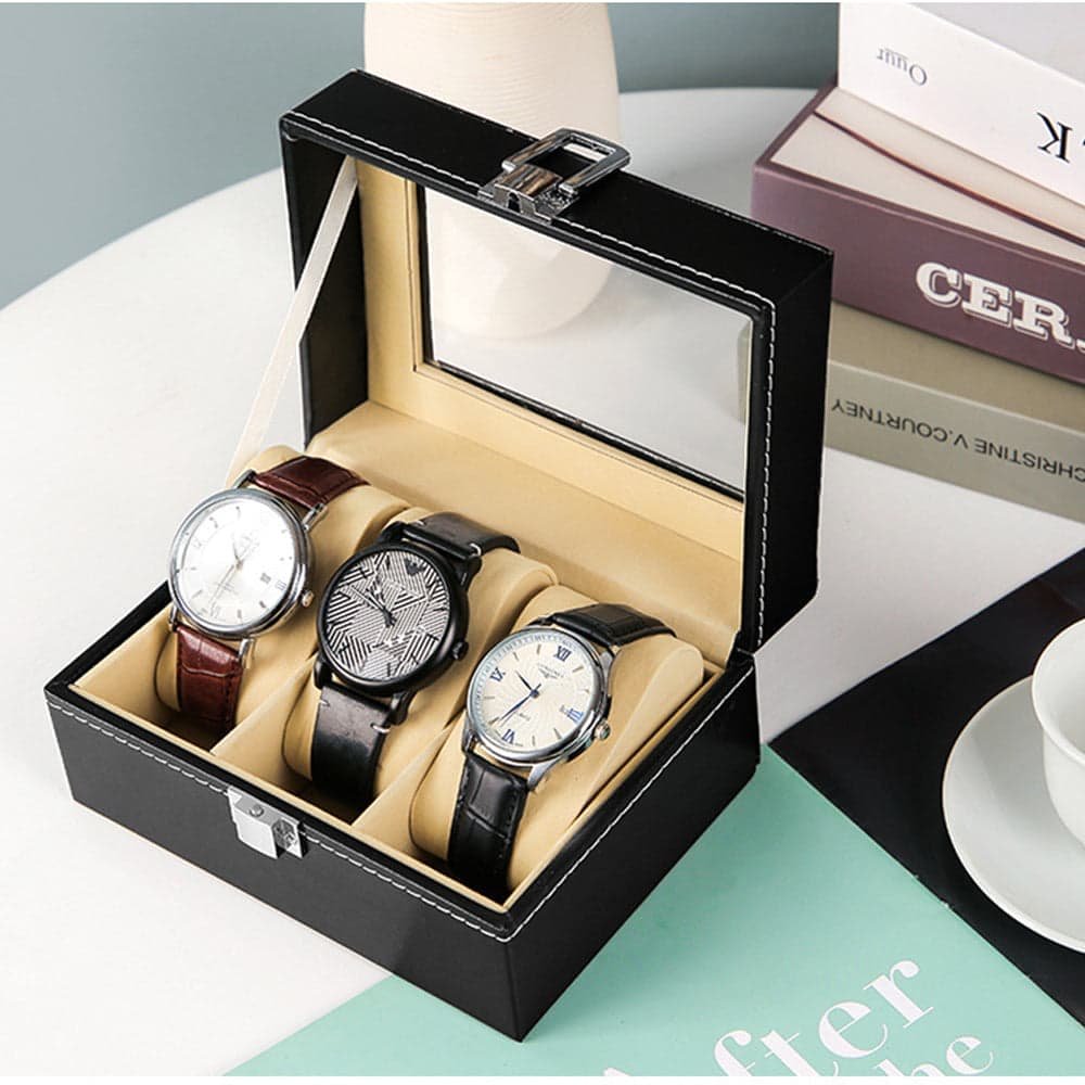 Watch Box Organizer Case Jewelry Display Tray Glass Top PU Leather(2 Slot) - V462-FB-81-01 Watch Box Organizer Case Jewelry Display Tray Glass Top PU Leather(2 Slot) - Image 4