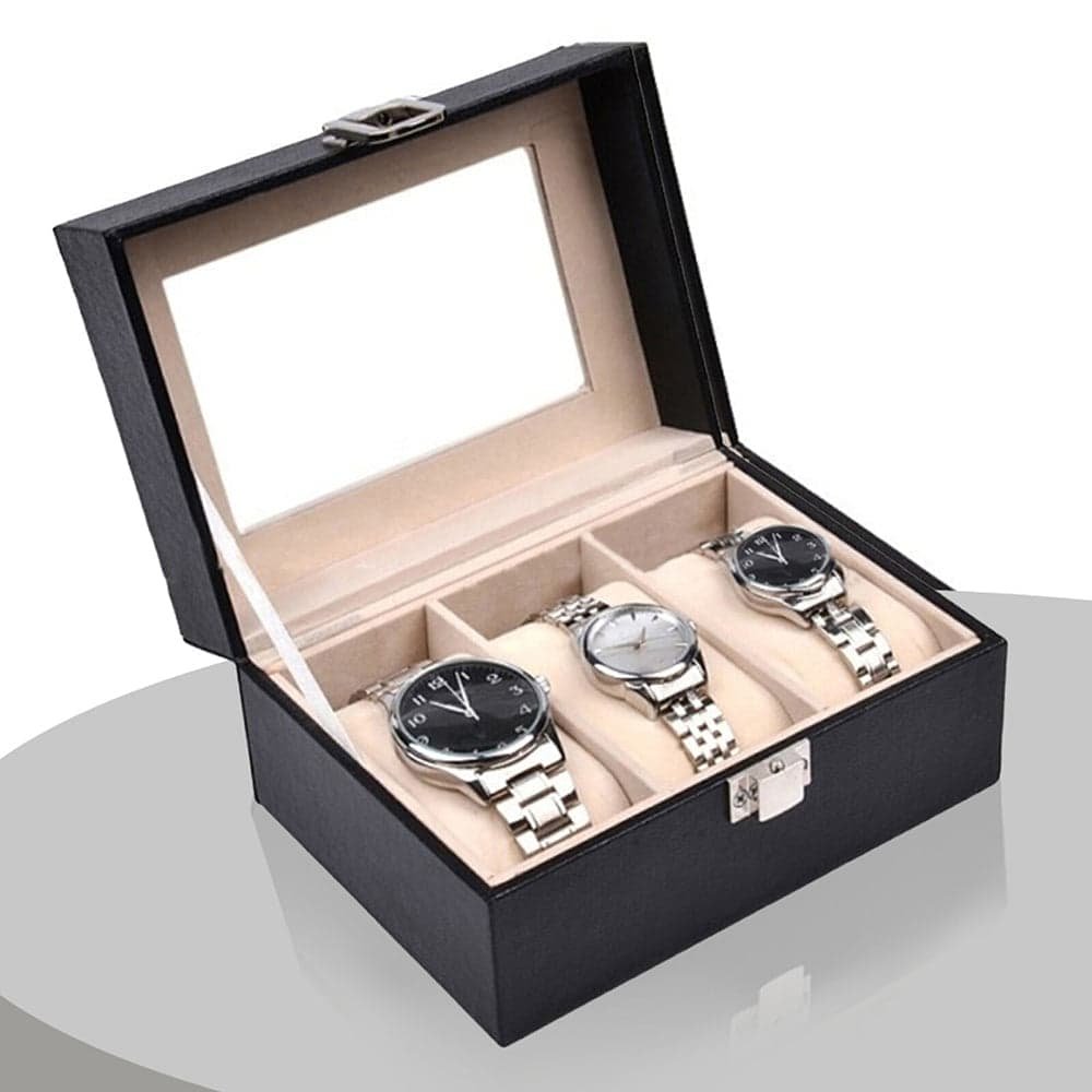 Watch Box Organizer Case Jewelry Display Tray Glass Top PU Leather(2 Slot) - V462-FB-81-01 Watch Box Organizer Case Jewelry Display Tray Glass Top PU Leather(2 Slot) - Image 5