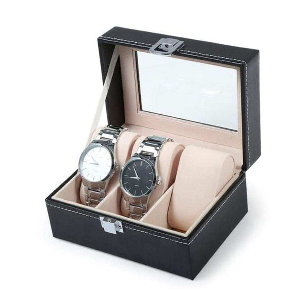 Watch Box Organizer Case Jewelry Display Tray Glass Top PU Leather(2 Slot) - V462-FB-81-01 Watch Box Organizer Case Jewelry Display Tray Glass Top PU Leather(2 Slot) - Image 6