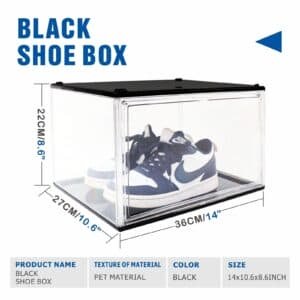 5PC Black Stackable Shoe Display Box Hard Acrylic Sneaker Storage Containers Case