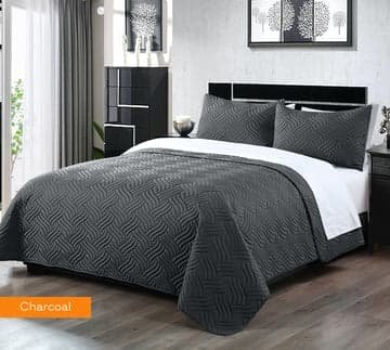 3 piece embossed comforter set queen charcoal - V517-3DCS-QCHA 3 piece embossed comforter set queen charcoal