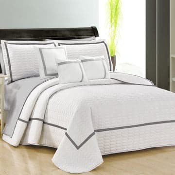 6 piece two tone embossed comforter set queen white - V517-ECS6-Q-W 6 piece two tone embossed comforter set queen white