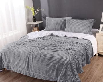 stripe flannel sherpa blanket king silver - V517-SFSC-KSIL stripe flannel sherpa blanket king silver