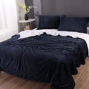 stripe flannel sherpa blanket queen navy