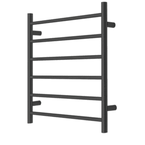 Premium Matte Black Heated Towel Rack - 6 Bars, Round Design, AU Standard, 650x620mm Wide