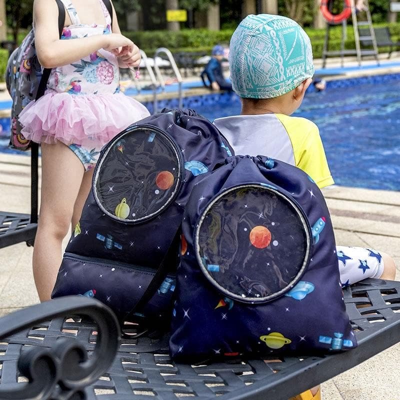 Blue Waterproof Drawstring Beach Bag L Size For Kids Wet & Dry Separation Shoulder Strap - Blue L - V562-6061242060DBT V562 6061242060DBT 202503032015 06
