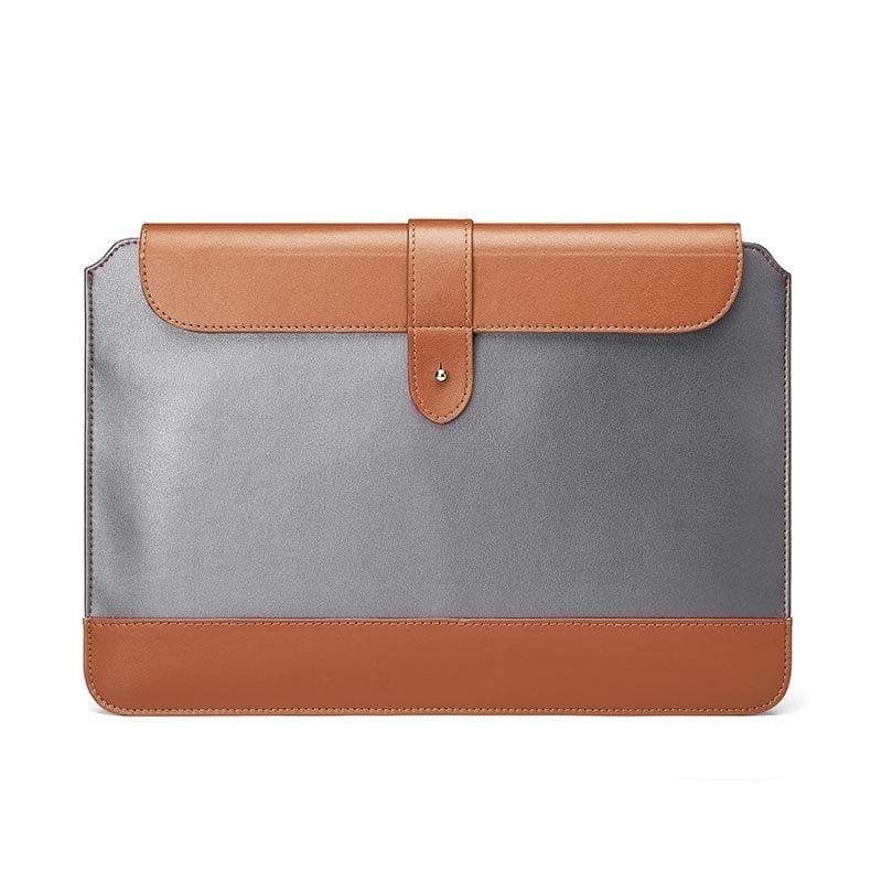 13-14 Inch Horizontal Microfiber Notebook Liner Bag In Gray & Brown - V562-8058455750DBT V562 8058455750DBT 202504251536 01