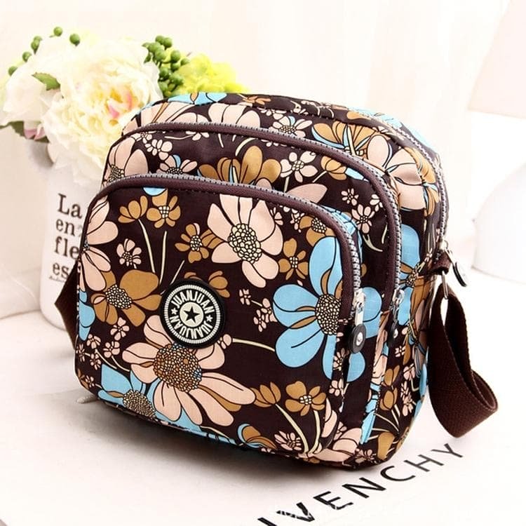 Waterproof Nylon Multilayer Crossbody Bag For Women - Purple Flower - V562-A1039221110DBT V562 A1039221110DBT 202508291131 02