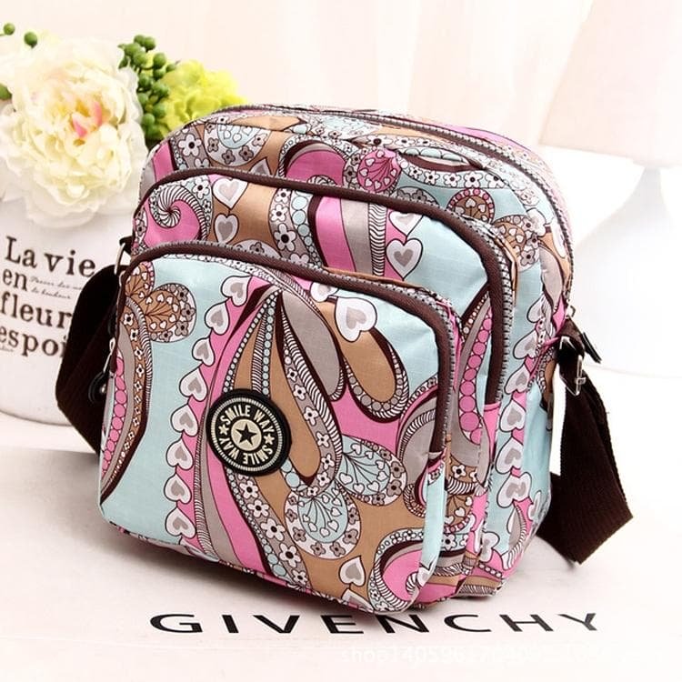 Waterproof Nylon Multilayer Crossbody Bag For Women - Purple Flower - V562-A1039221110DBT V562 A1039221110DBT 202508291131 08