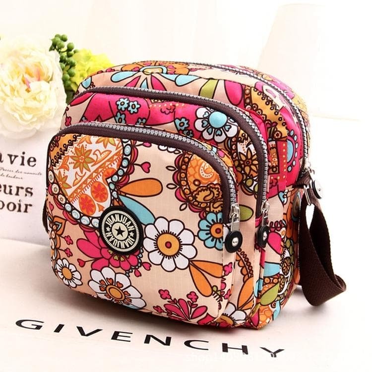 Waterproof Nylon Multilayer Crossbody Bag For Women - Purple Flower - V562-A1039221110DBT V562 A1039221110DBT 202508291131 14