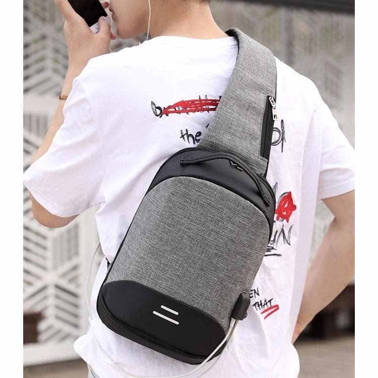 Versatile Oxford Shoulder Bag With Earphone & Usb - Gray - V562-AA88643131YZ V562 AA88643131YZ 202505191640 10