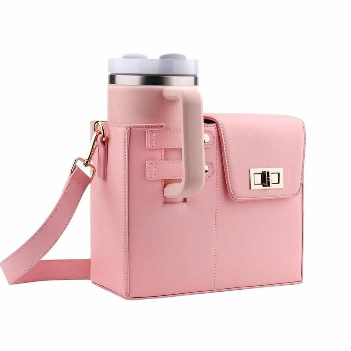 Leather Shoulder Bag For Water Bottles Fits Most Brands - Black - V562-B1071135060DBT V562 B1071135060DBT 202505191722 01
