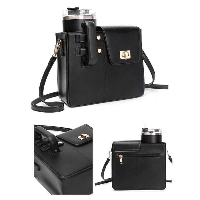 Leather Shoulder Bag For Water Bottles Fits Most Brands - Black - V562-B1071135060DBT V562 B1071135060DBT 202505191722 04