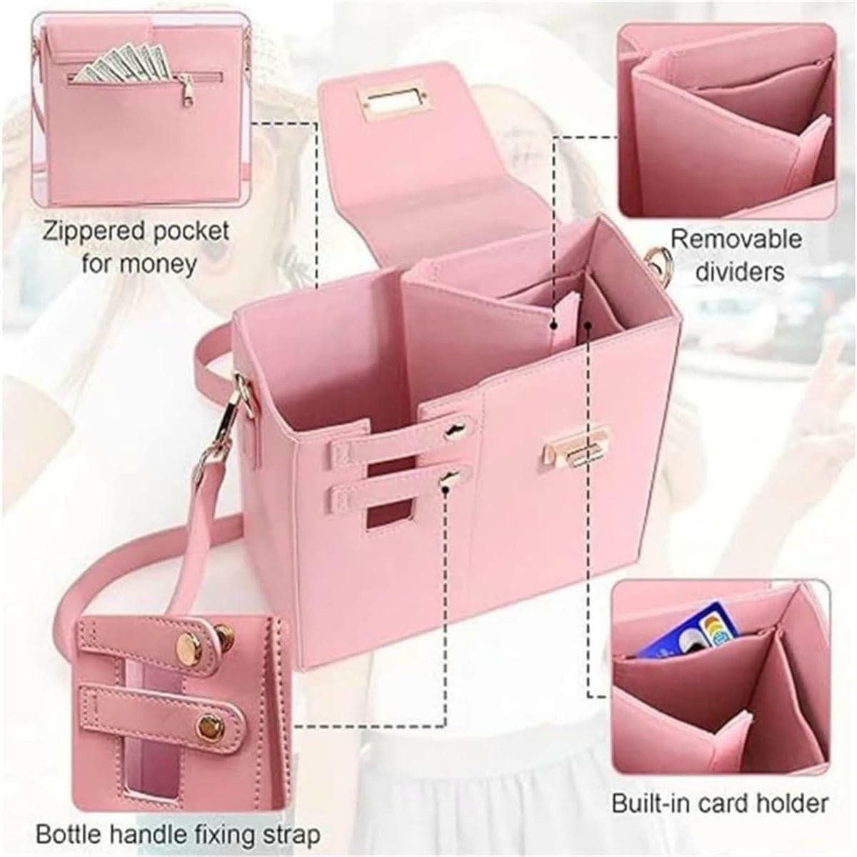 Leather Shoulder Bag For Water Bottles Fits Most Brands - Black - V562-B1071135060DBT V562 B1071135060DBT 202505191722 06
