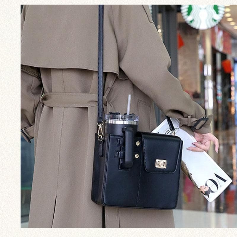 Leather Shoulder Bag For Water Bottles Fits Most Brands - Black - V562-B1071135060DBT V562 B1071135060DBT 202505191722 07