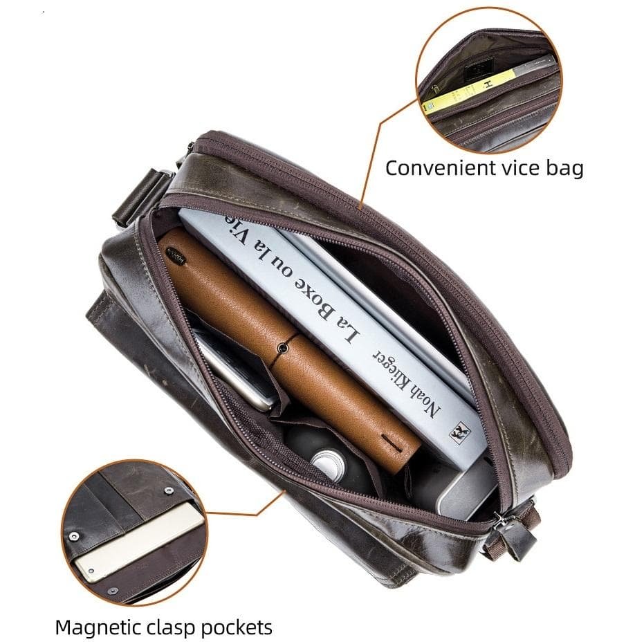 Men Leather Shoulder Bag Double Layer - Beige - V562-B1097022060DBT V562 B1097022060DBT 202508291035 04