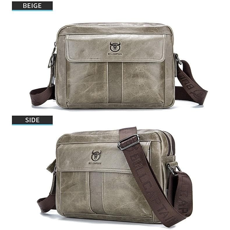Men Leather Shoulder Bag Double Layer - Beige - V562-B1097022060DBT V562 B1097022060DBT 202508291035 11