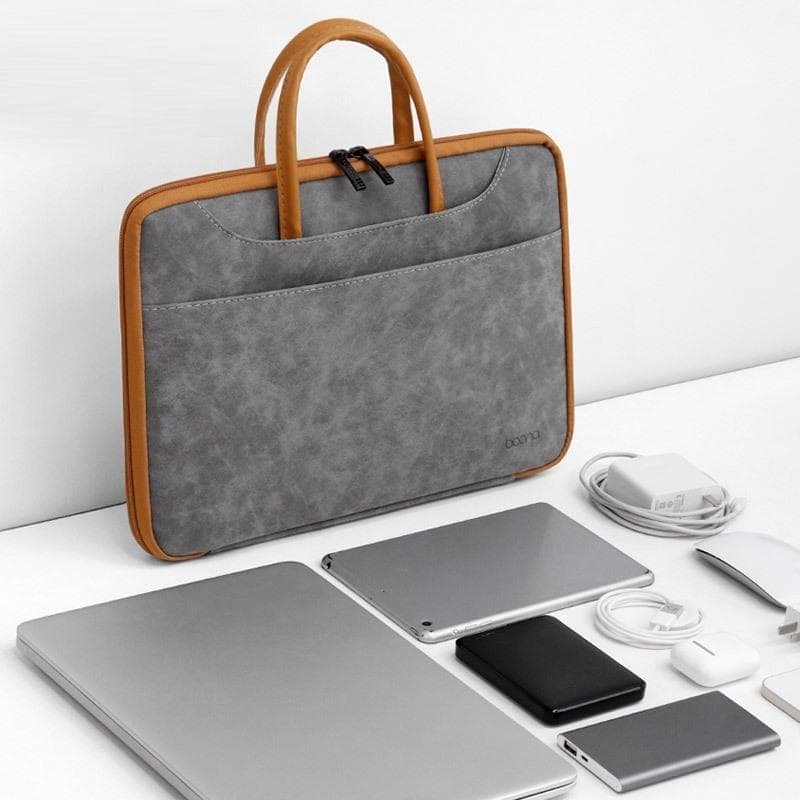 14-inch Waterproof Leather Computer Bag - Fully Open & Portable - Gray Black - V562-B2099723060DBT V562 B2099723060DBT 202504251553 06