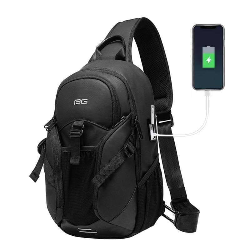 Waterproof Men Crossbody Chest Bag With Usb Port 36X22X10Cm Black - V562-B4872GO V562 B4872GO 202508271615 01