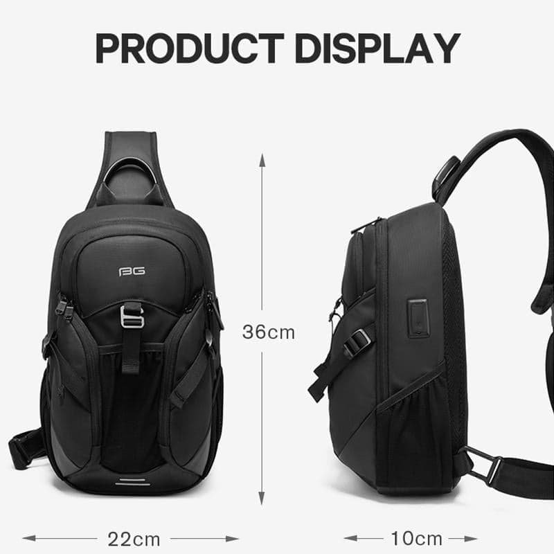 Waterproof Men Crossbody Chest Bag With Usb Port 36X22X10Cm Black - V562-B4872GO V562 B4872GO 202508271615 02