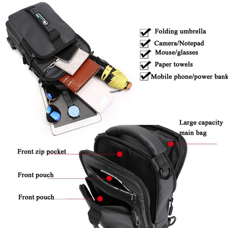 Men Multifunctional Chest Bag Usb Charging Port Single / Double Shoulder - Black - V562-C1096691750DBT V562 C1096691750DBT 202508282311 05