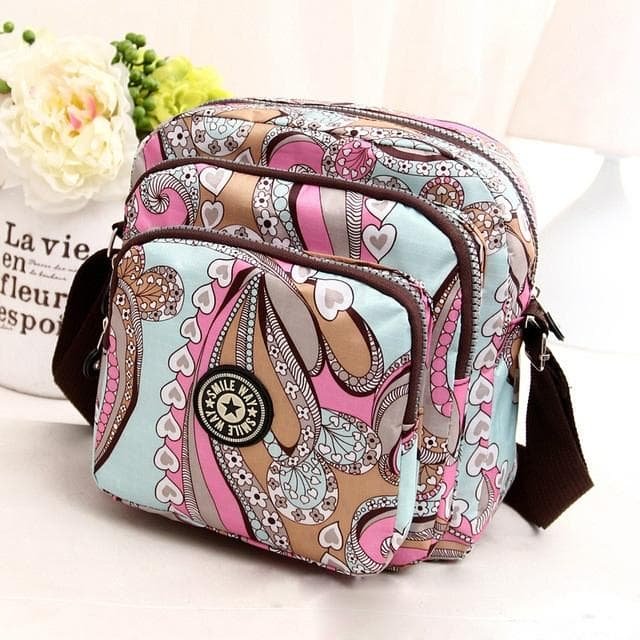 Waterproof Nylon Multilayer Crossbody Bag For Women - Dream Safflower - V562-D1039221110DBT V562 D1039221110DBT 202508291131 07
