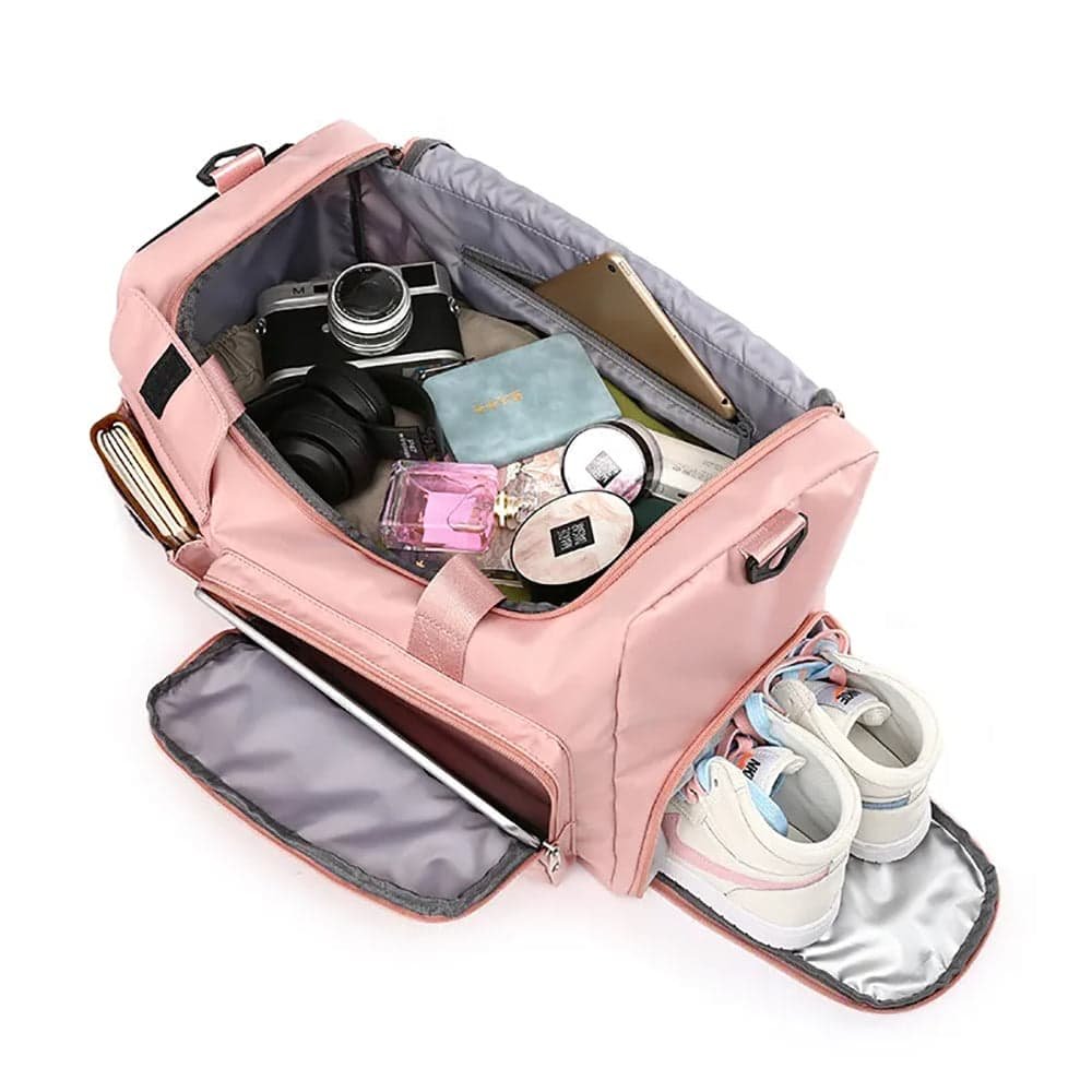Vibe Geeks Waterproof and Lightweight Zipper Sports Gym Bag with Shoe Compartment - Grey And Pink - V562-GU24-JA437GREYPINK V562 GU24 JA437GREYPINK 202503261940 15