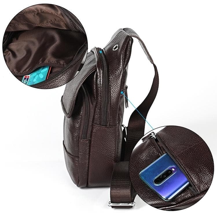 Men Litchi Texture Full Grain Cowhide Crossbody Bag - Red - V562-R8410BCC V562 R8410BCC 202505191705 06