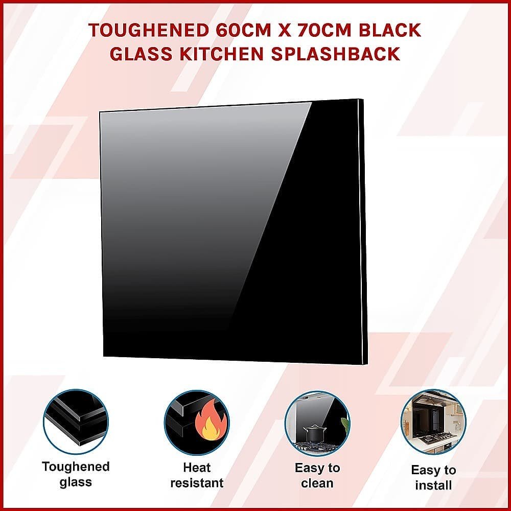 Toughened 60cm x 70cm Black Glass Kitchen Splashback - V63-800197 Toughened 60cm x 70cm Black Glass Kitchen Splashback - Image 3