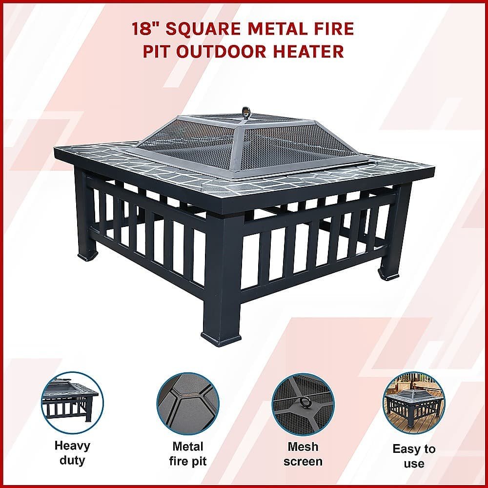 18" Square Metal Fire Pit Outdoor Heater - V63-801967 18" Square Metal Fire Pit Outdoor Heater - Image 3